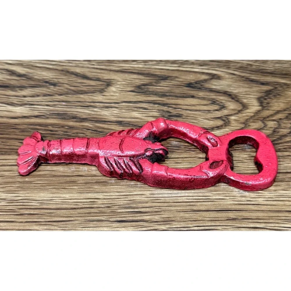 Vtg Red Cast Iron Lobster Bottle Opener Nautical Coastal Bar Man Cave Crawfish
